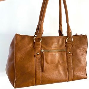 Brown faux leather luggage bag purse
